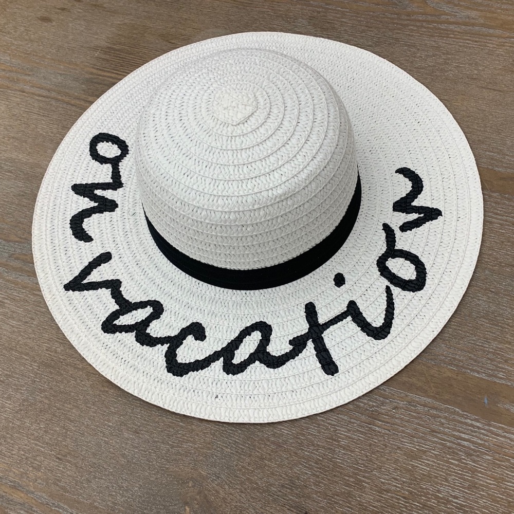 ❣️2/$45❣️ “On Vacation” Straw White Floppy Hat - Picture 2 of 2